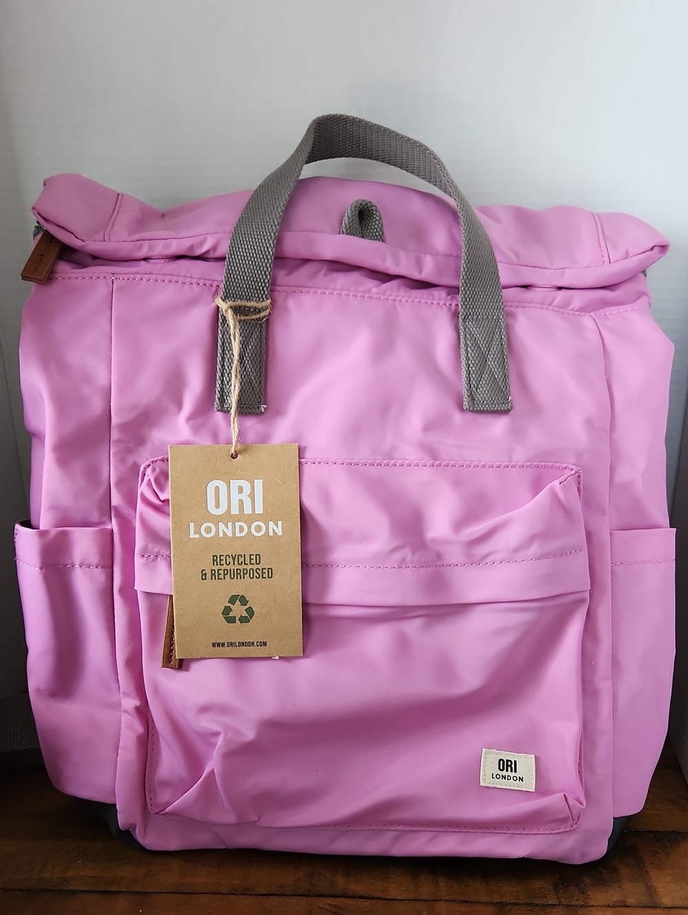 Orion London Pink Backpack Tote with Gray Handles